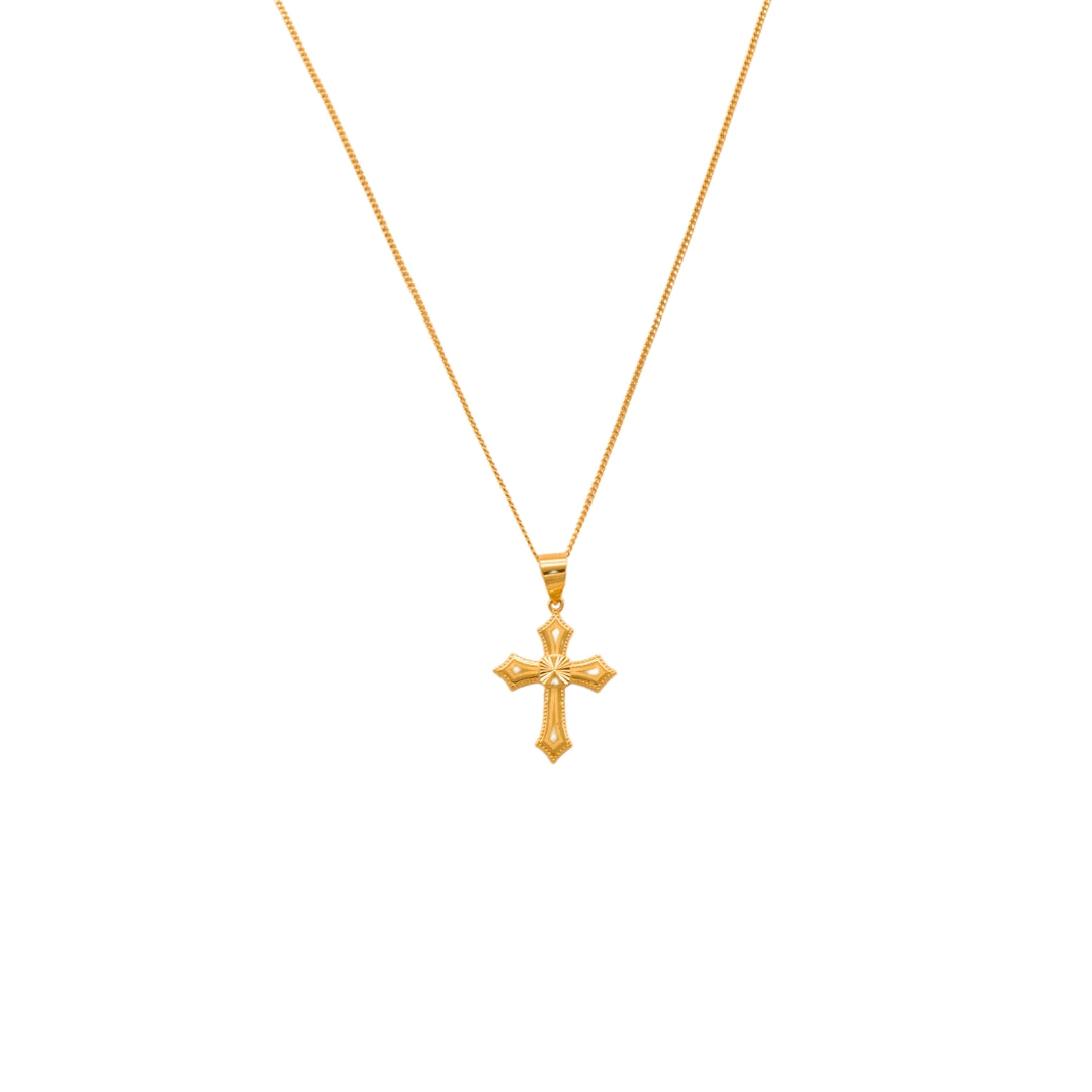 Gold 18KT Starburst Cross Pendant Necklace