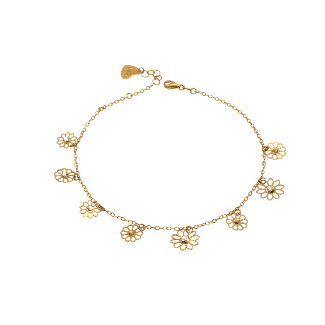 Gold 18KT 10 Inches Floral Charm Anklet