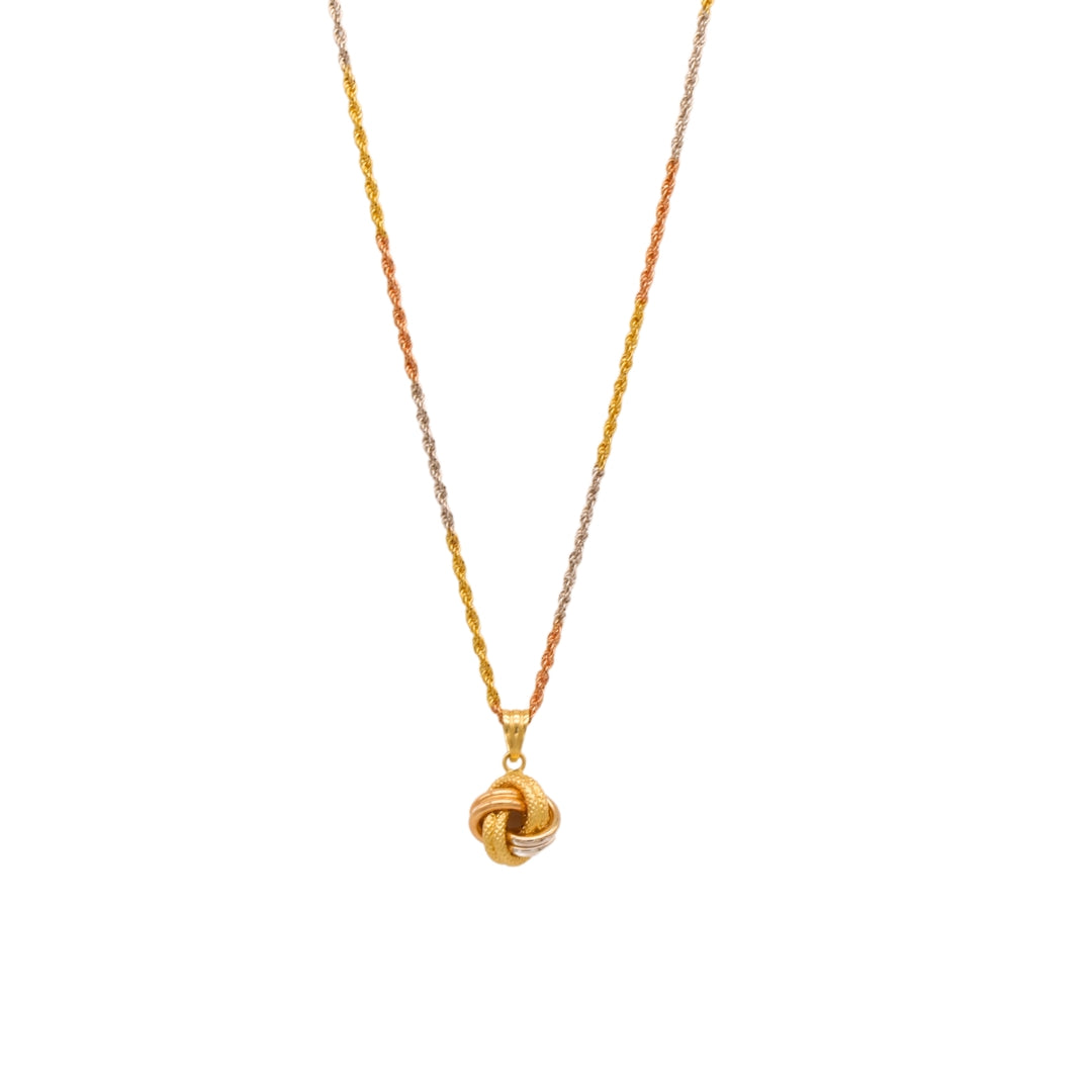 Gold 18KT 20 Inches Tricolor Knot Pendant Necklace