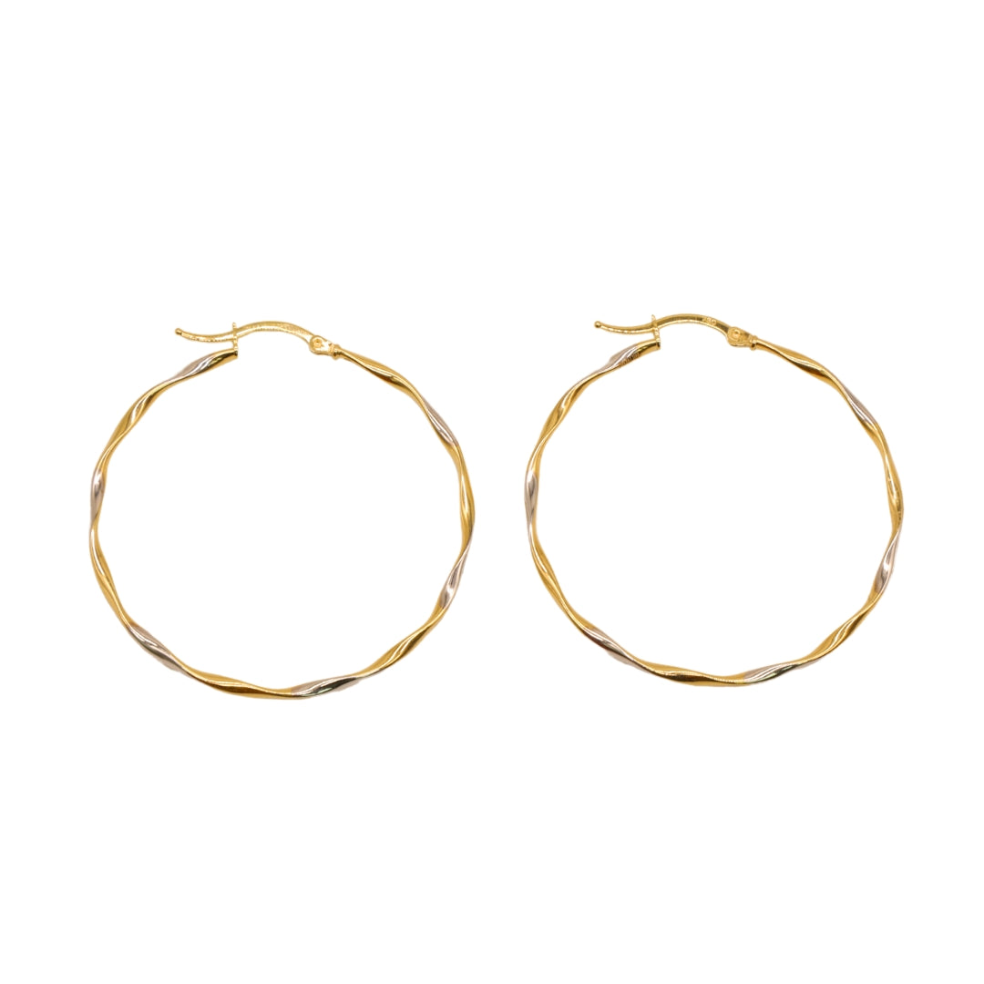 Gold 18KT Two-Tone Twisted Hoop Earrings