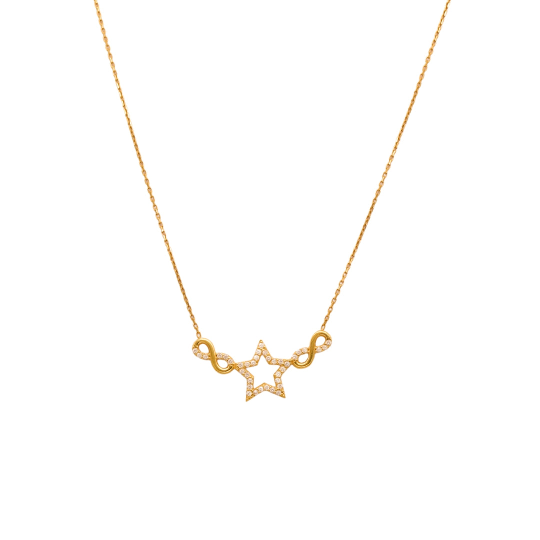 Gold 18KT 18 Inches Star & Infinity Pendant Necklace