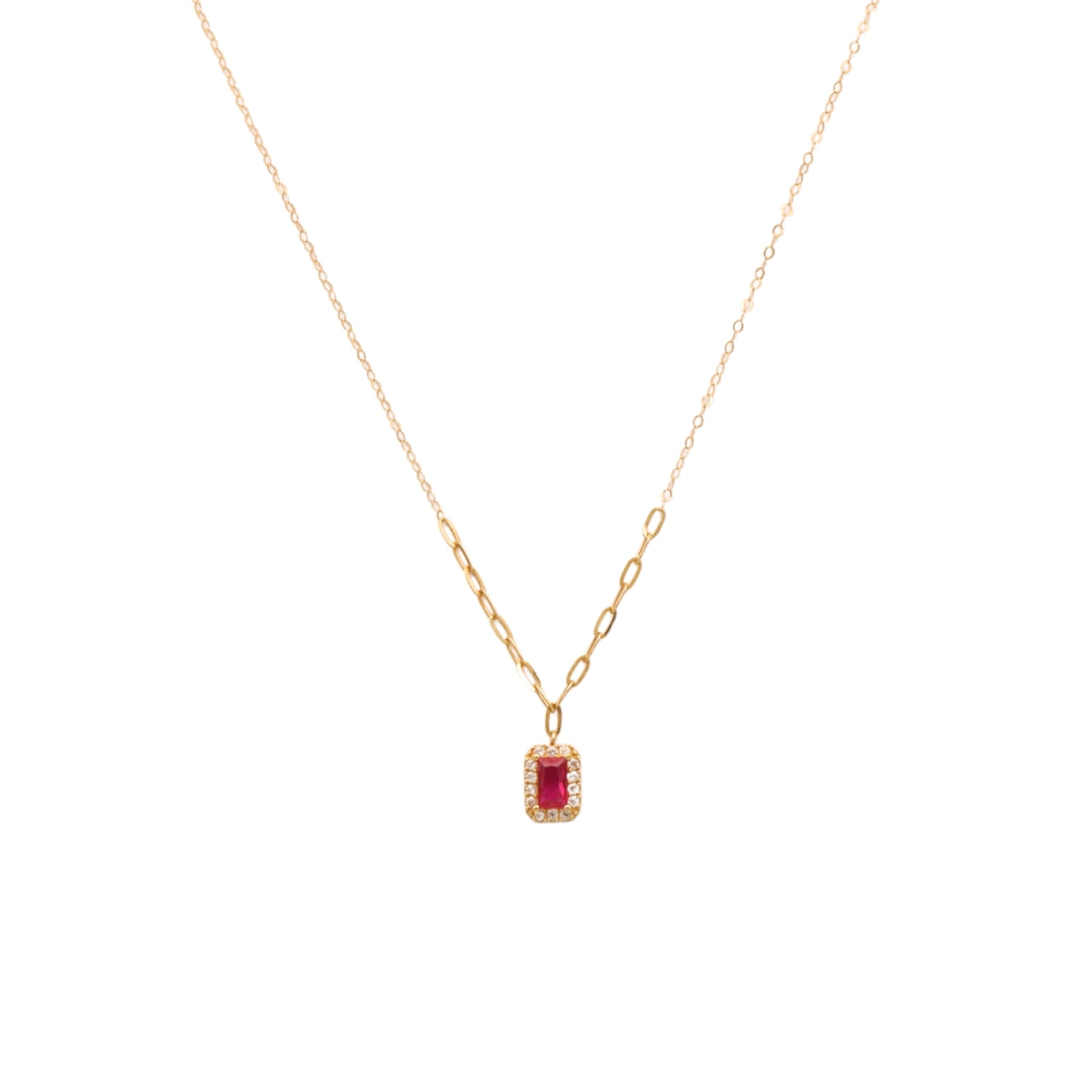 Gold 18KT 16 Inches Ruby Rectangular Pendant Necklace