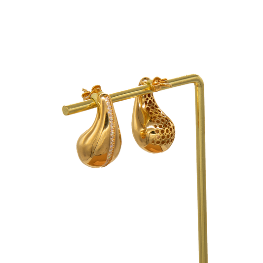Gold 18KT Teardrop Textured Earrings