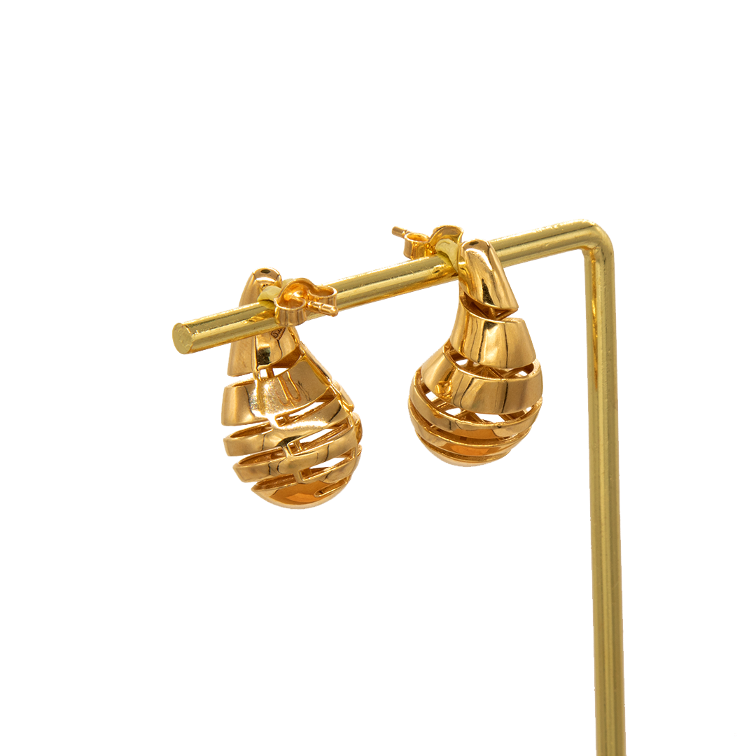 Gold 18KT Teardrop Spiral Cut Earrings
