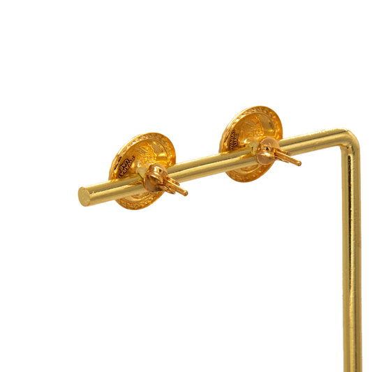 Gold 18KT Antique Coin Lady Stud Earrings