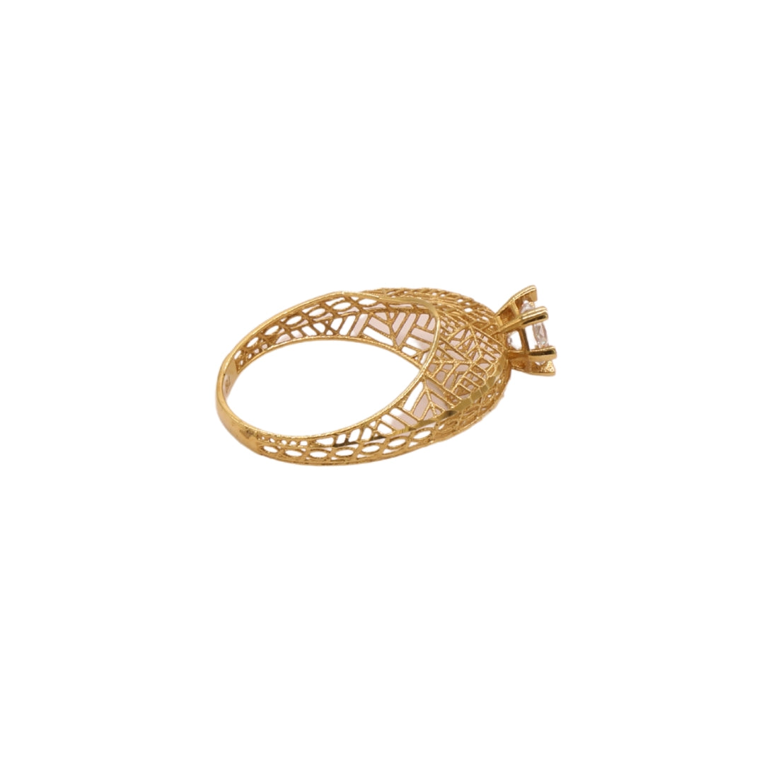 Gold 18KT Solitaire Net Design Ring