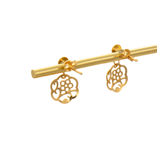 Gold 18KT Floral Pattern Drop Earrings