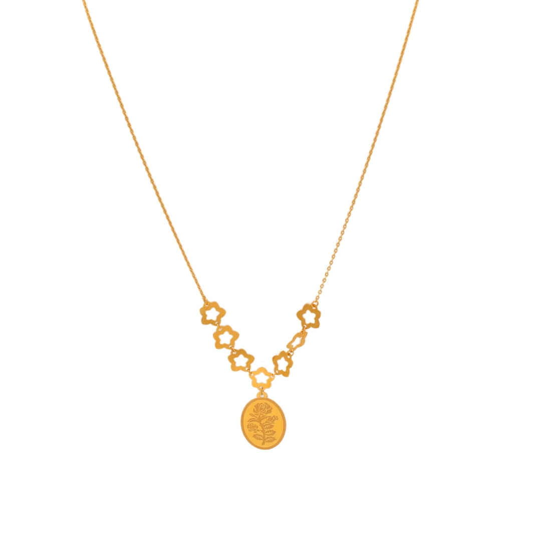 Gold 21KT 20 Inches Floral Medallion Pendant Necklace