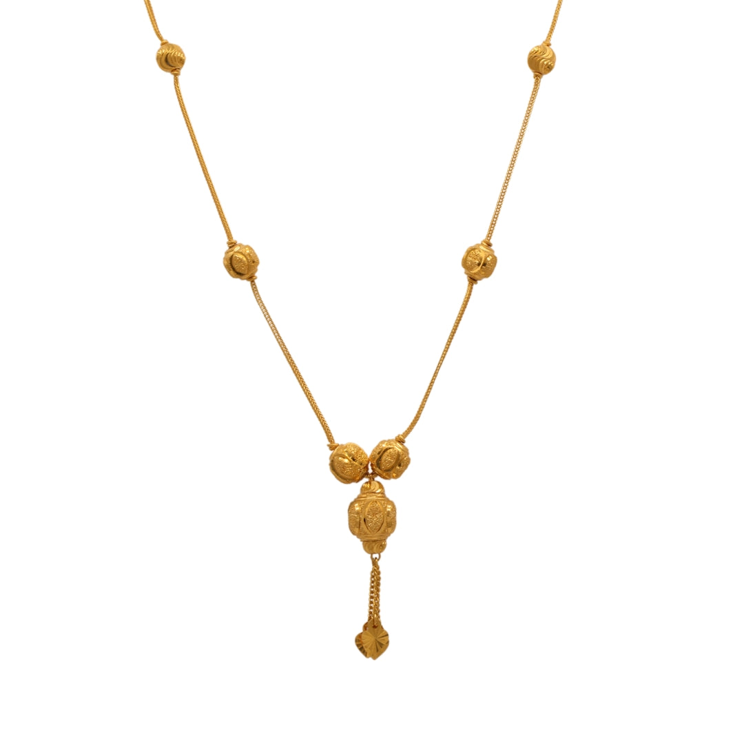 Gold 21KT 22 Inches Carved Beads Pendant Necklace