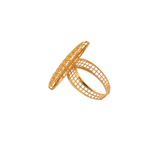 Gold 21KT Rectilinear Filigree Long Ring