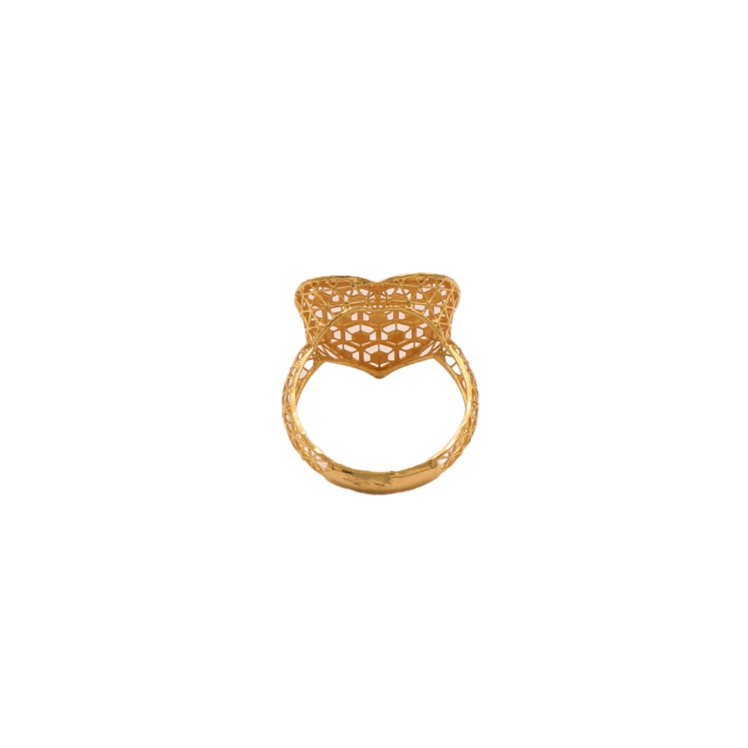 Gold 21KT Heart Cutout Mesh Ring