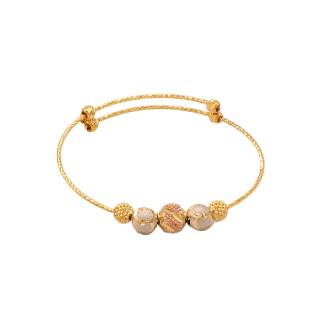 Gold 22KT Textured Tri Tone Beads Adjustable Baby Bangle