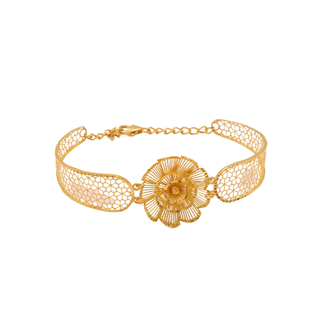 Gold 22KT Flower Design Mesh Bracelet