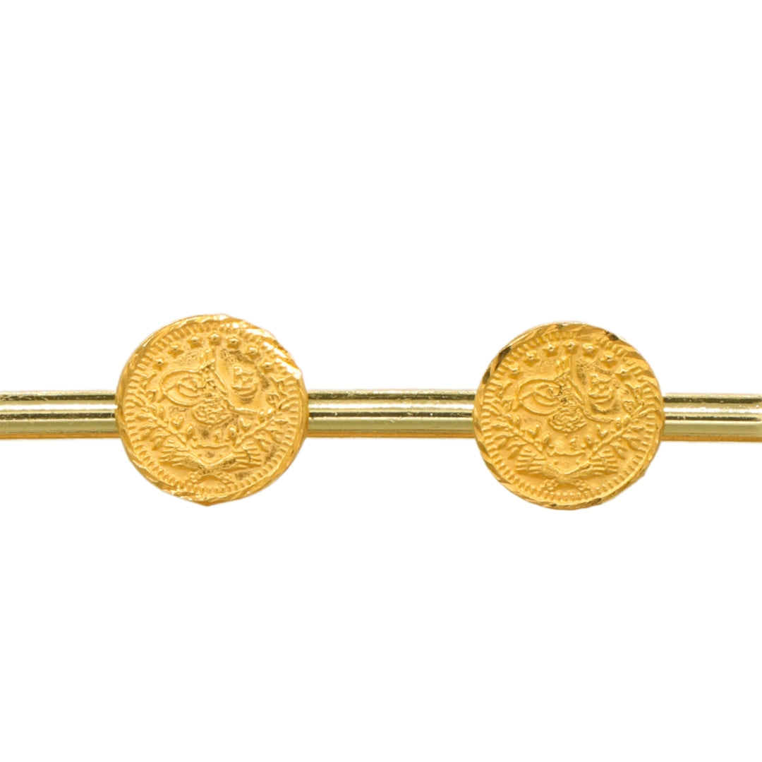 Gold 18KT Coin Design Stud Earrings