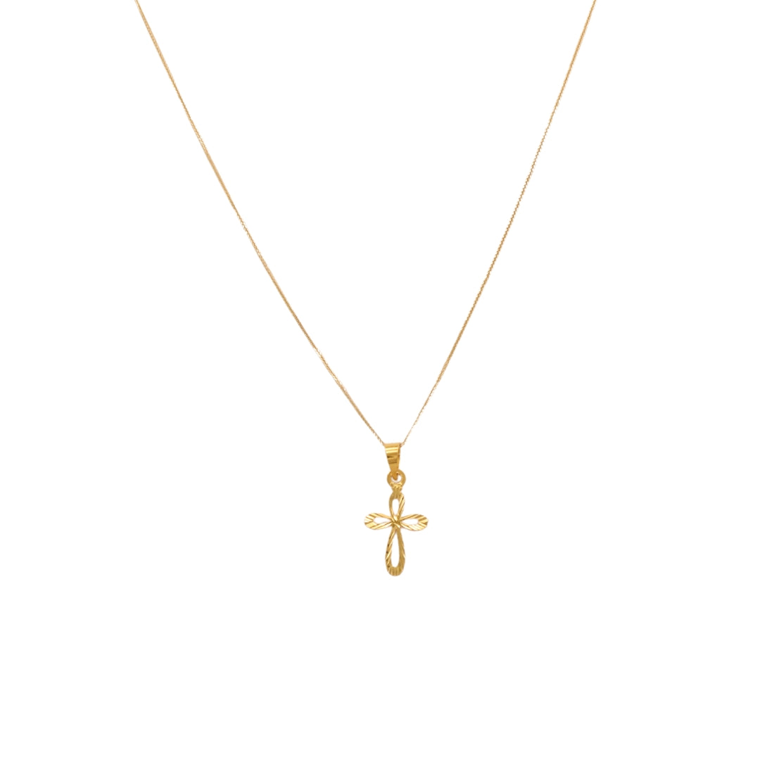 Gold 18KT 18 Inches Floral Cross Pendant Necklace