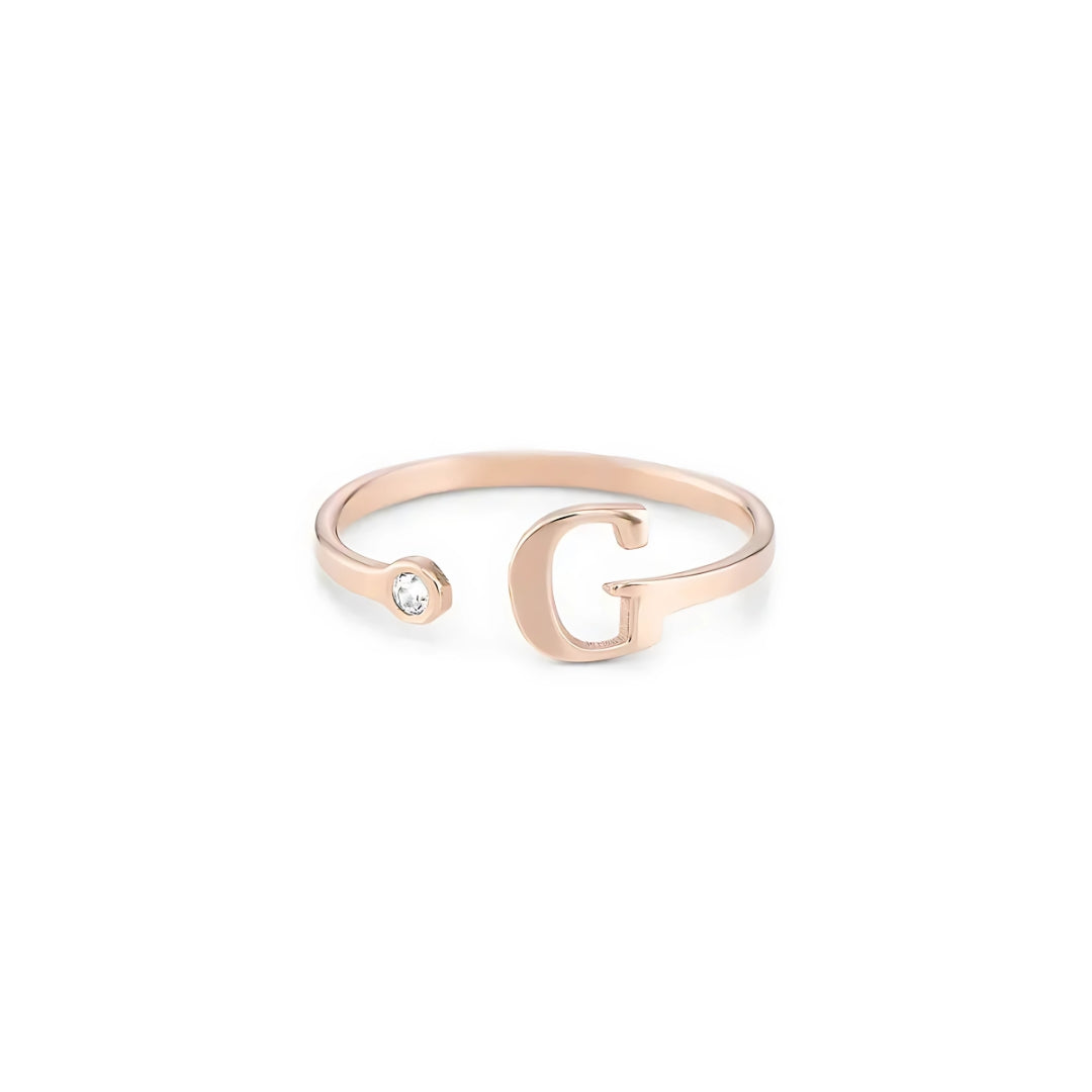 Gold & Silver Personalized Initial Letter Ring with Birthstone