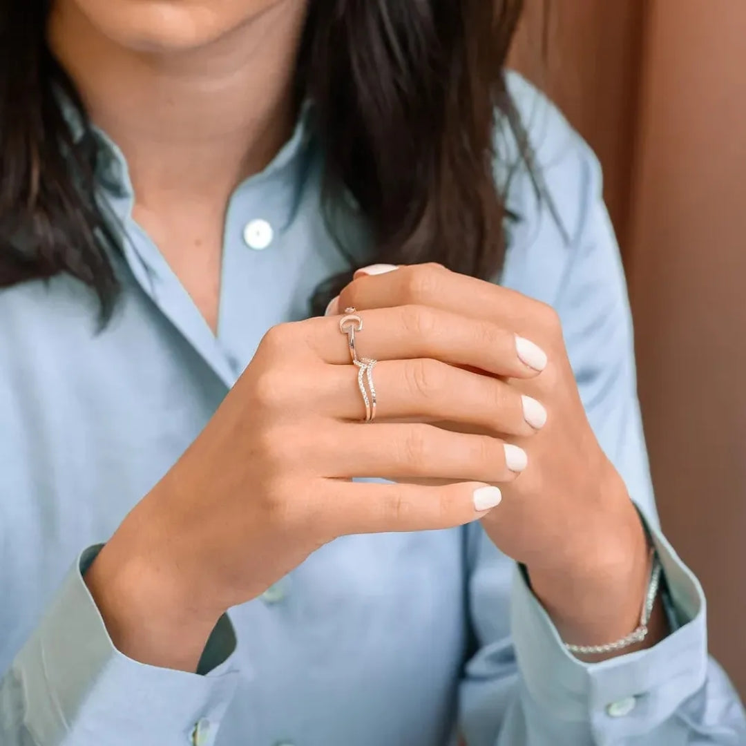 Gold & Silver Personalized Initial Letter Ring with Birthstone