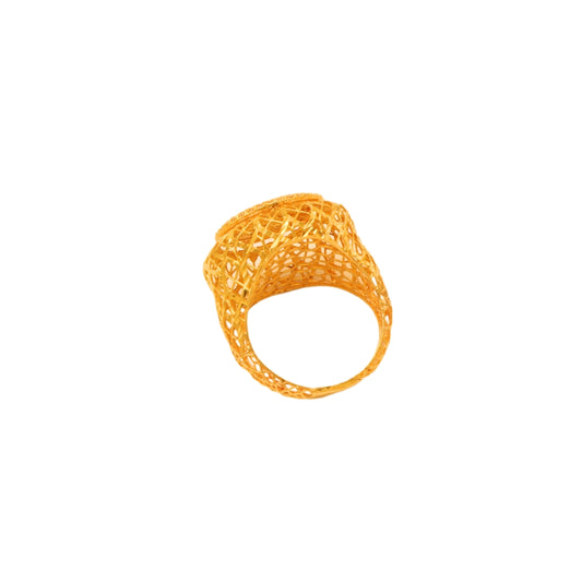 Gold 21KT Filigree Round Coin Design Ring