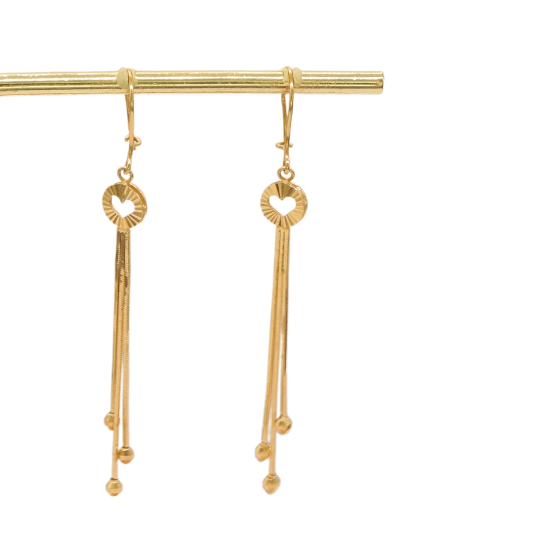 Gold 18KT Heart Loop Long Earrings