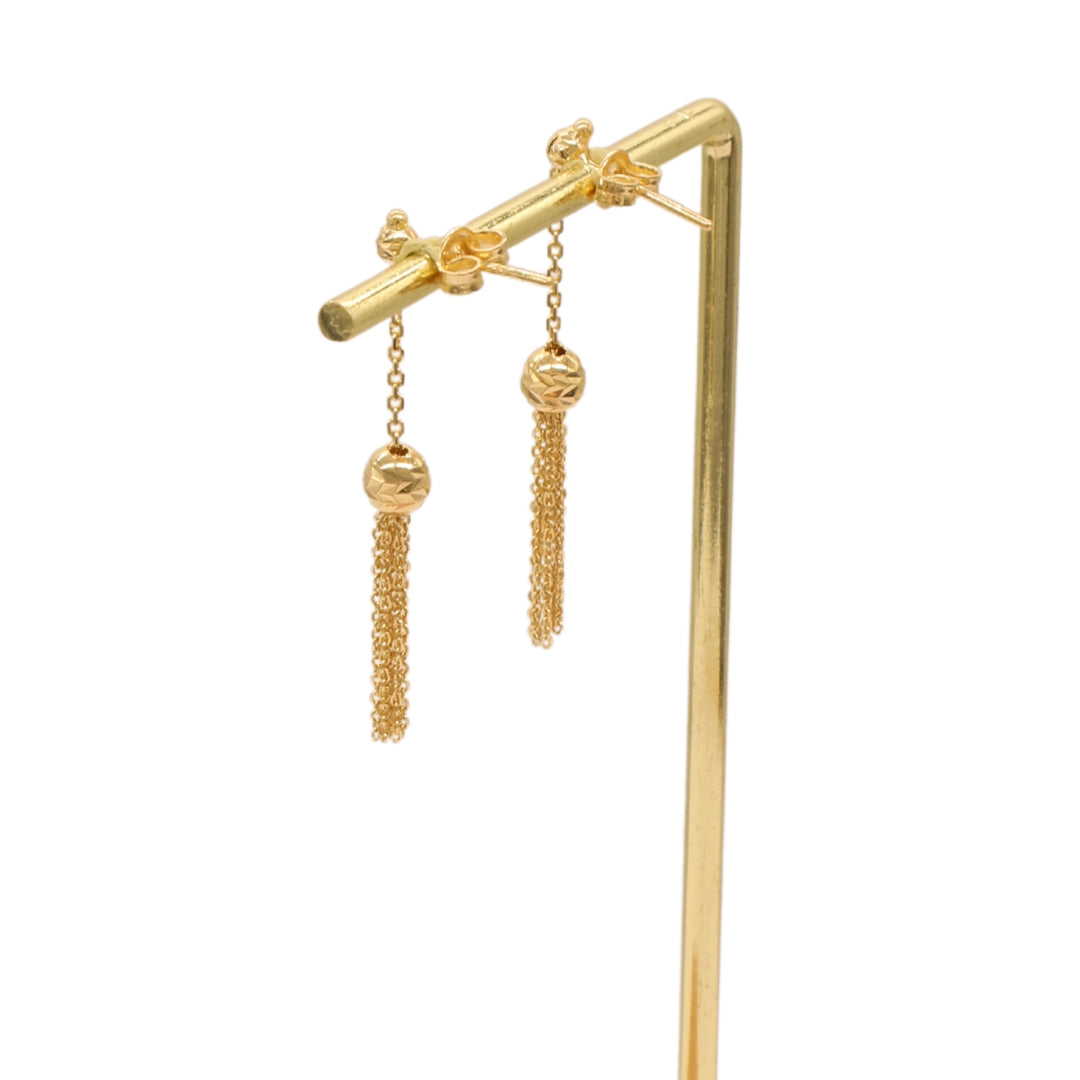 Gold 18KT Textured Ball Tassel Earrings