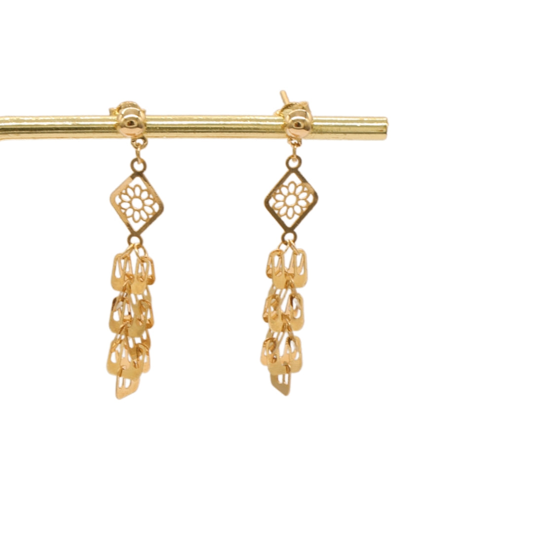 Gold 18KT Diamond Cut Dangle Earrings