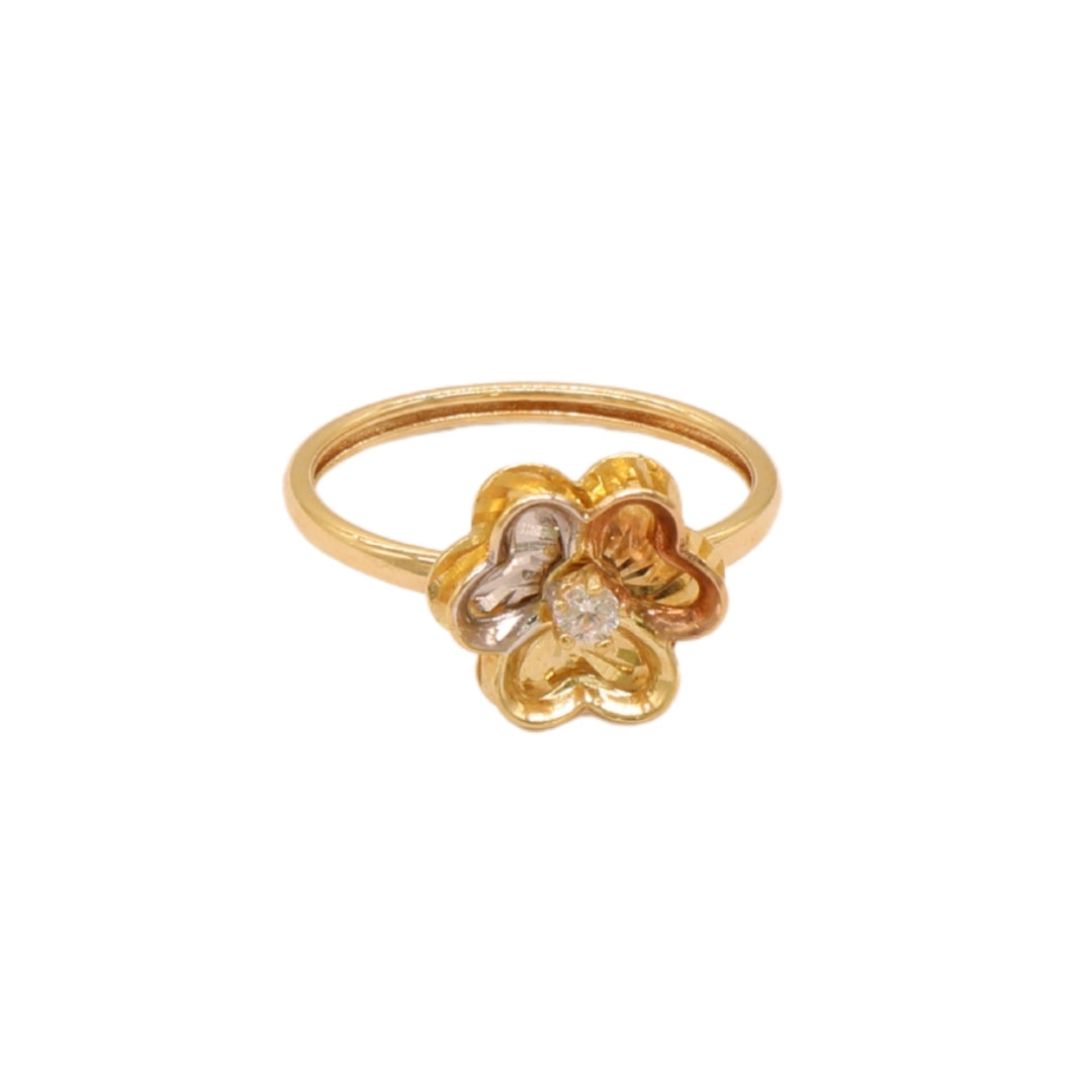 Gold 18KT Tri-Tone Floral Ring with Stone