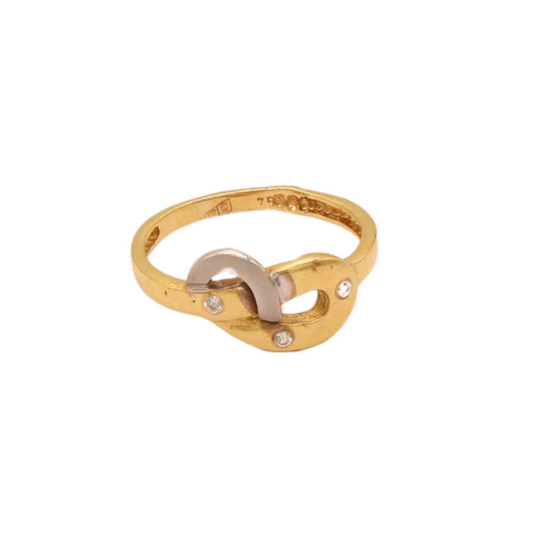 Gold 18KT Two-Tone Link Ring with Stones