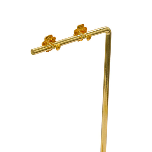 Gold 18KT Four-Leaf Carved Stud Earrings