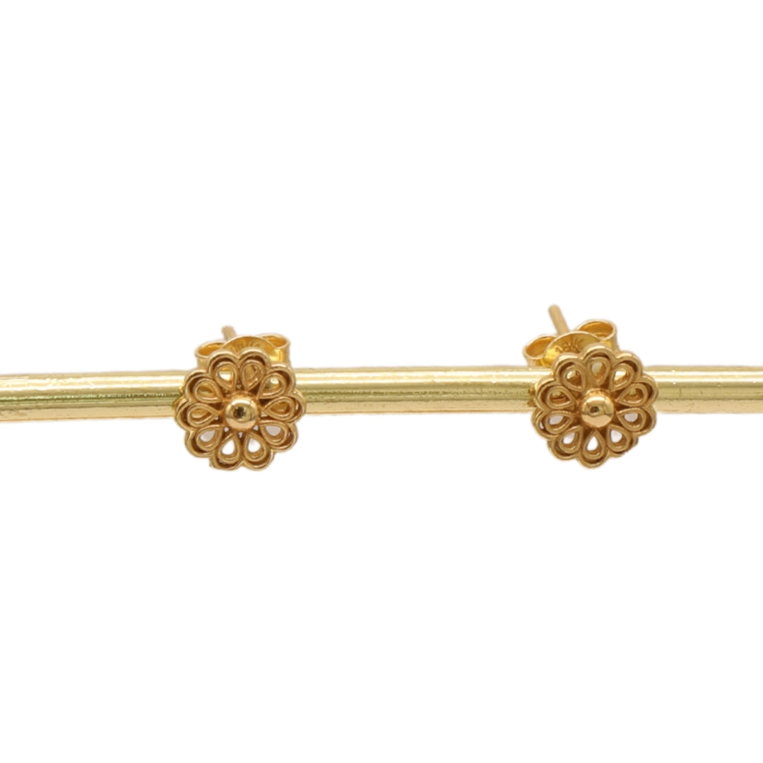 Gold 18KT Round Floral Stud Earrings