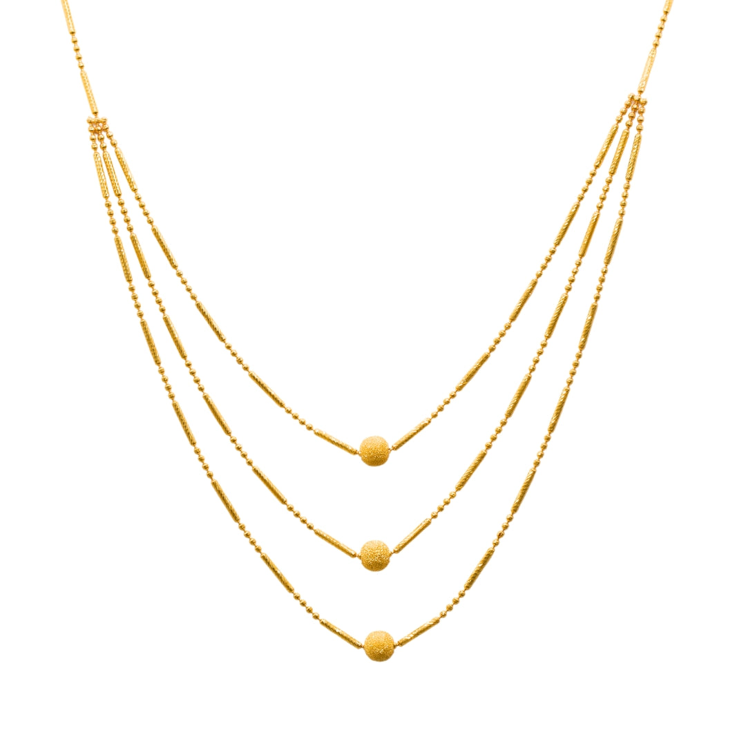 Gold 22KT 18 Inches Triple Bead Necklace