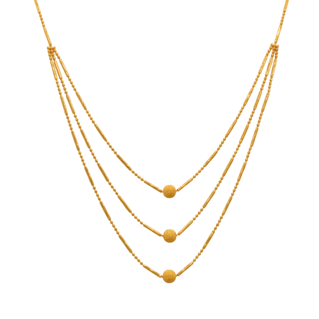 Gold 22KT 18 Inches Triple Bead Necklace