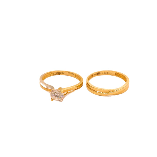 Gold 18KT Solitaire Duo Band Ring