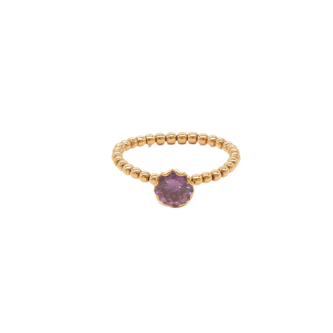 Gold 18KT Beaded Purple Stone Ring
