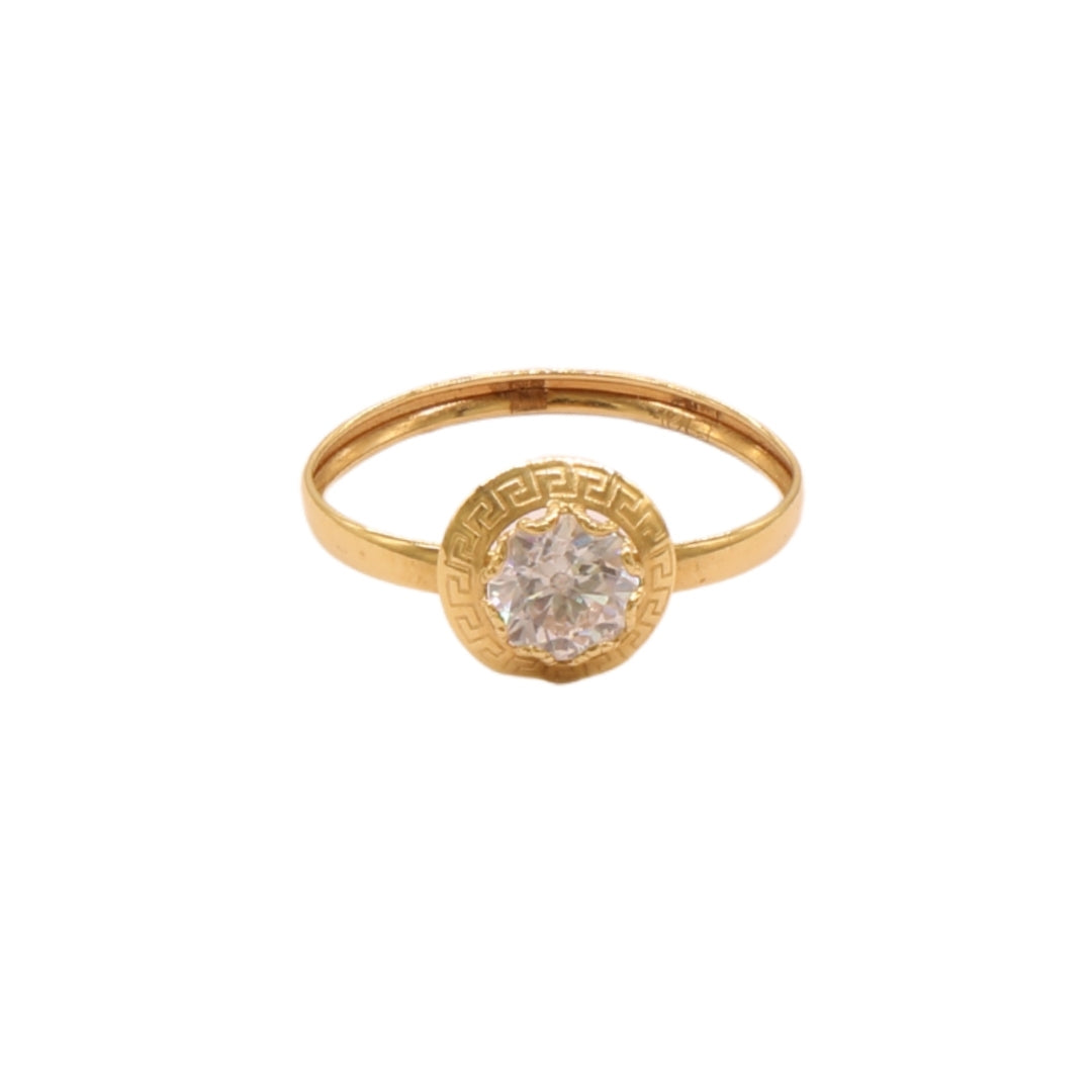 Gold 18KT Round Engraved Stone Ring