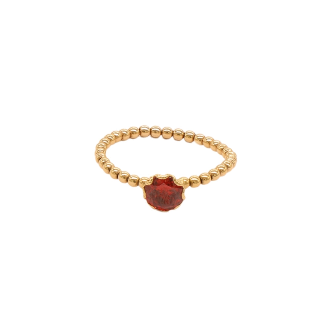 Gold 18KT Beaded Red Stone Ring