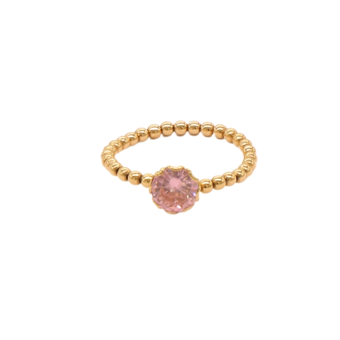 Gold 18KT Beaded Pink Stone Ring