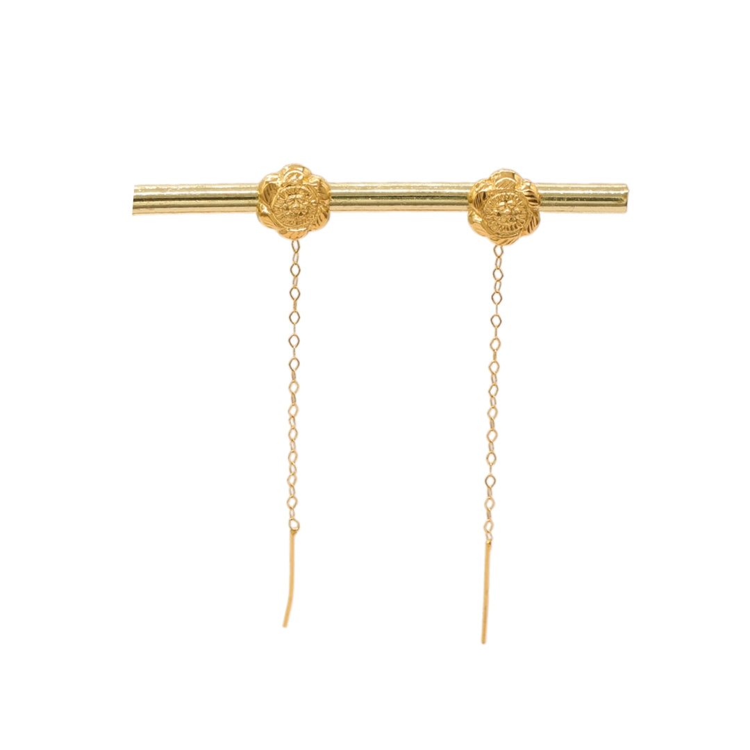 Gold 18KT Spiral Floral Drop Earrings