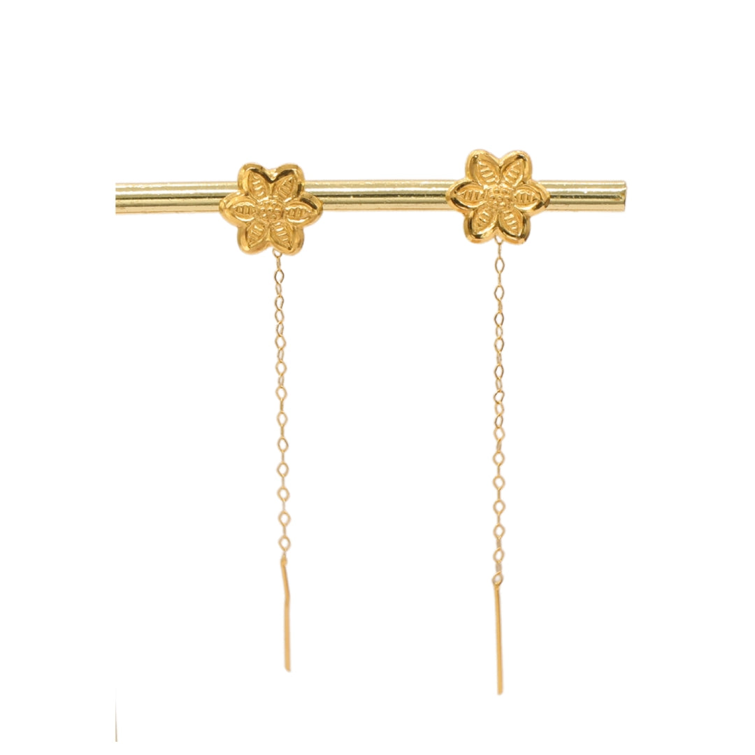 Gold 18KT Five-Petal Floral Drop Earrings