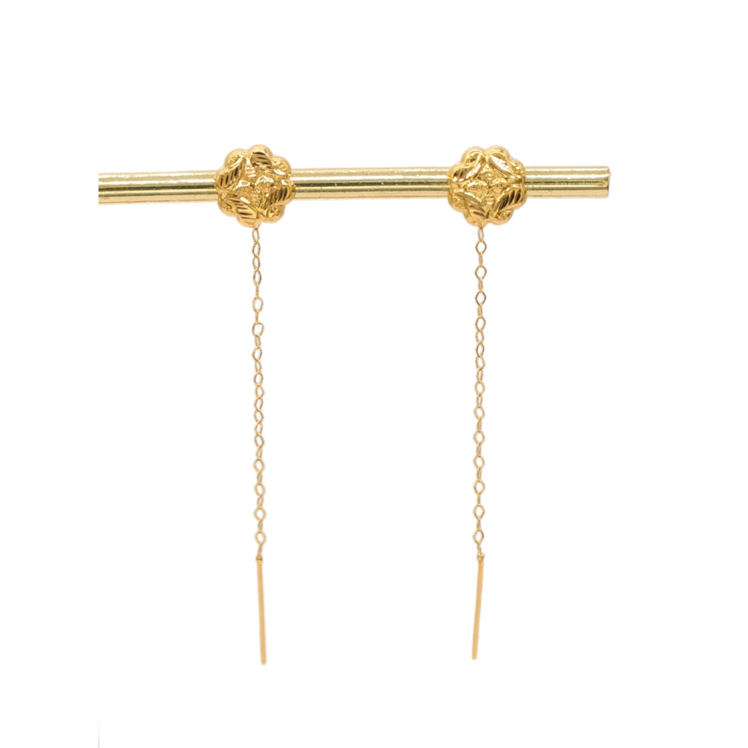 Gold 18KT Rosette Pattern Drop Earrings
