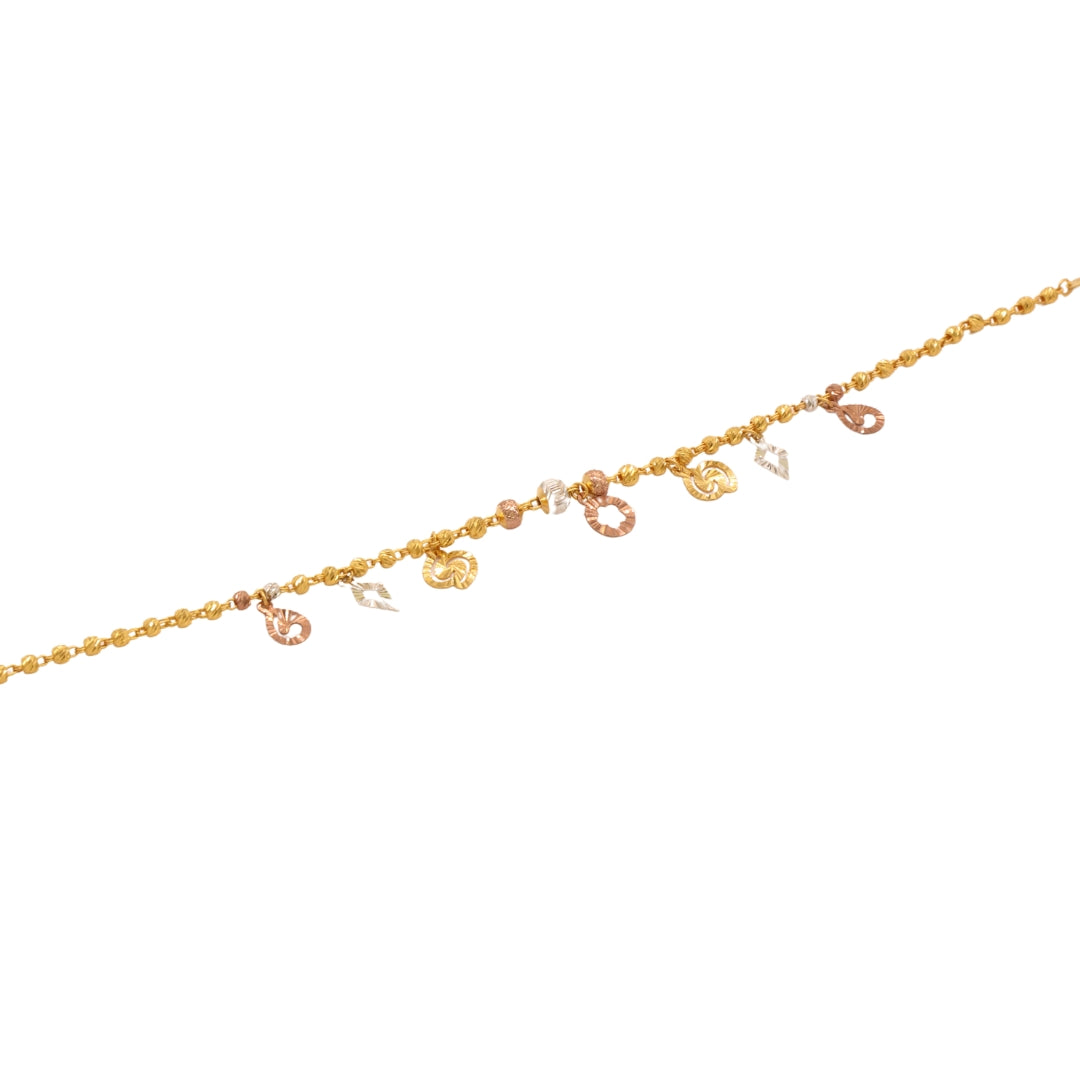 Gold 22KT 7.5 Inches Twisted Drop Charm Bracelet