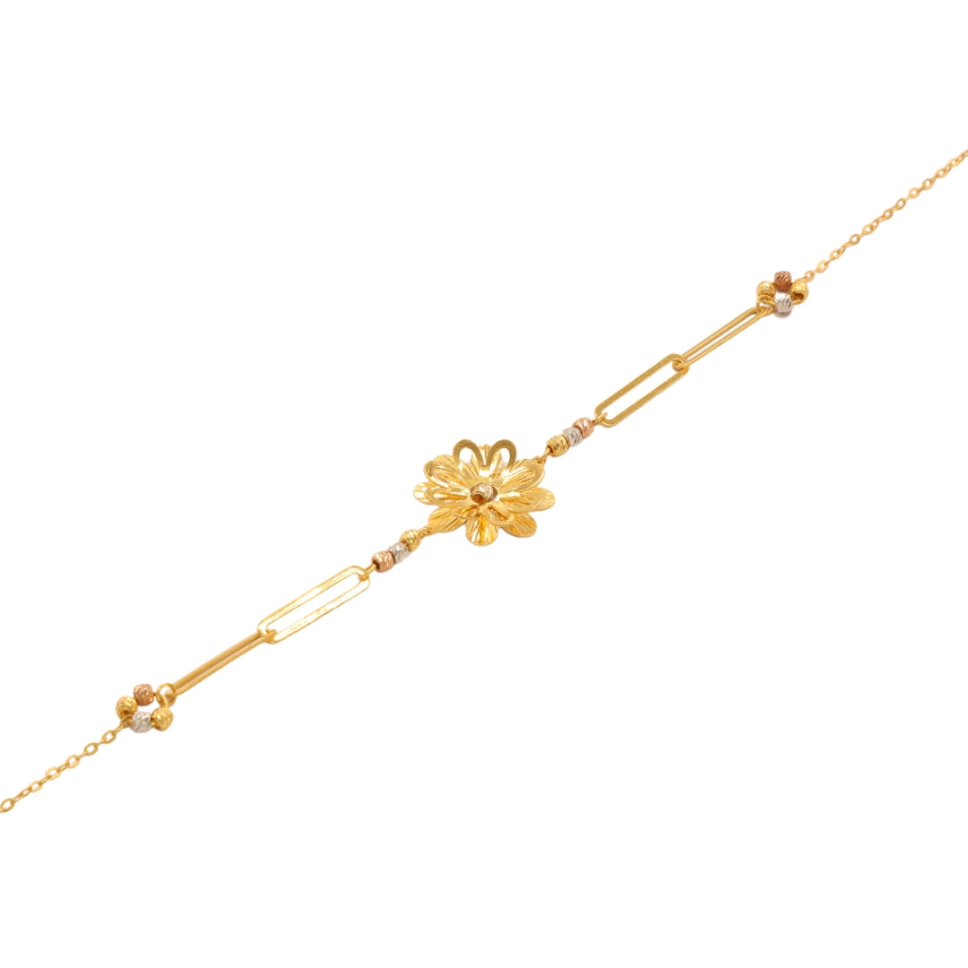 Gold 22KT 7.5 Inches Floral Link Bracelet