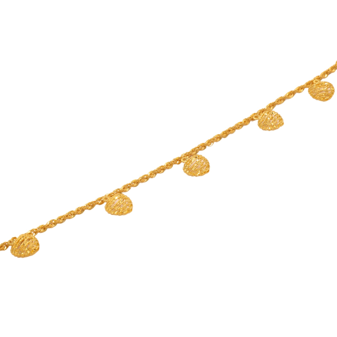 Gold 22KT 7.5 Inches Drop Charm Rope Bracelet