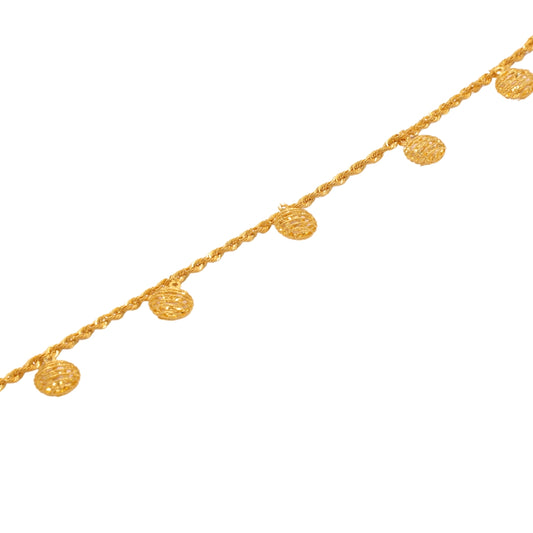 Gold 22KT 7.5 Inches Ball Charm Bracelet