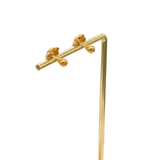 Gold 22KT Floral Stud Earrings with Red Stone