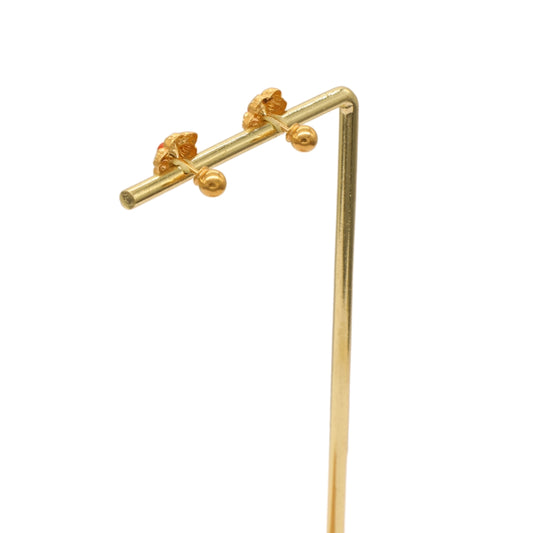 Gold 22KT Red Stone Floral Stud Earrings