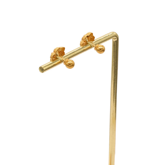 Gold 22KT Black Stone Floral Stud Earrings