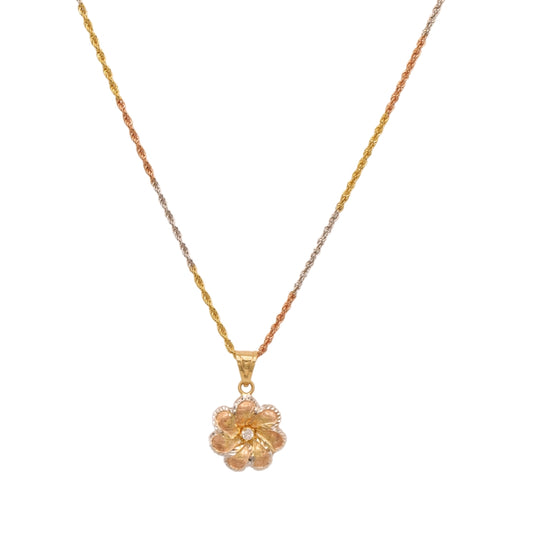 Gold 18KT 20 Inches Tricolor Floral Pendant Necklace