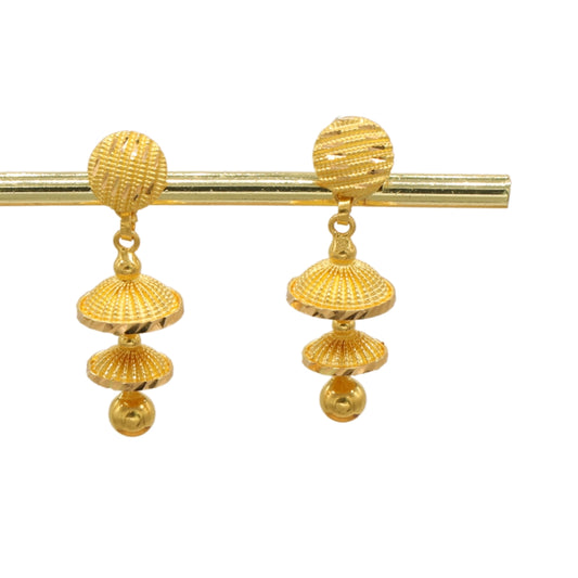 Gold 22KT Layered Dome Drop Earrings