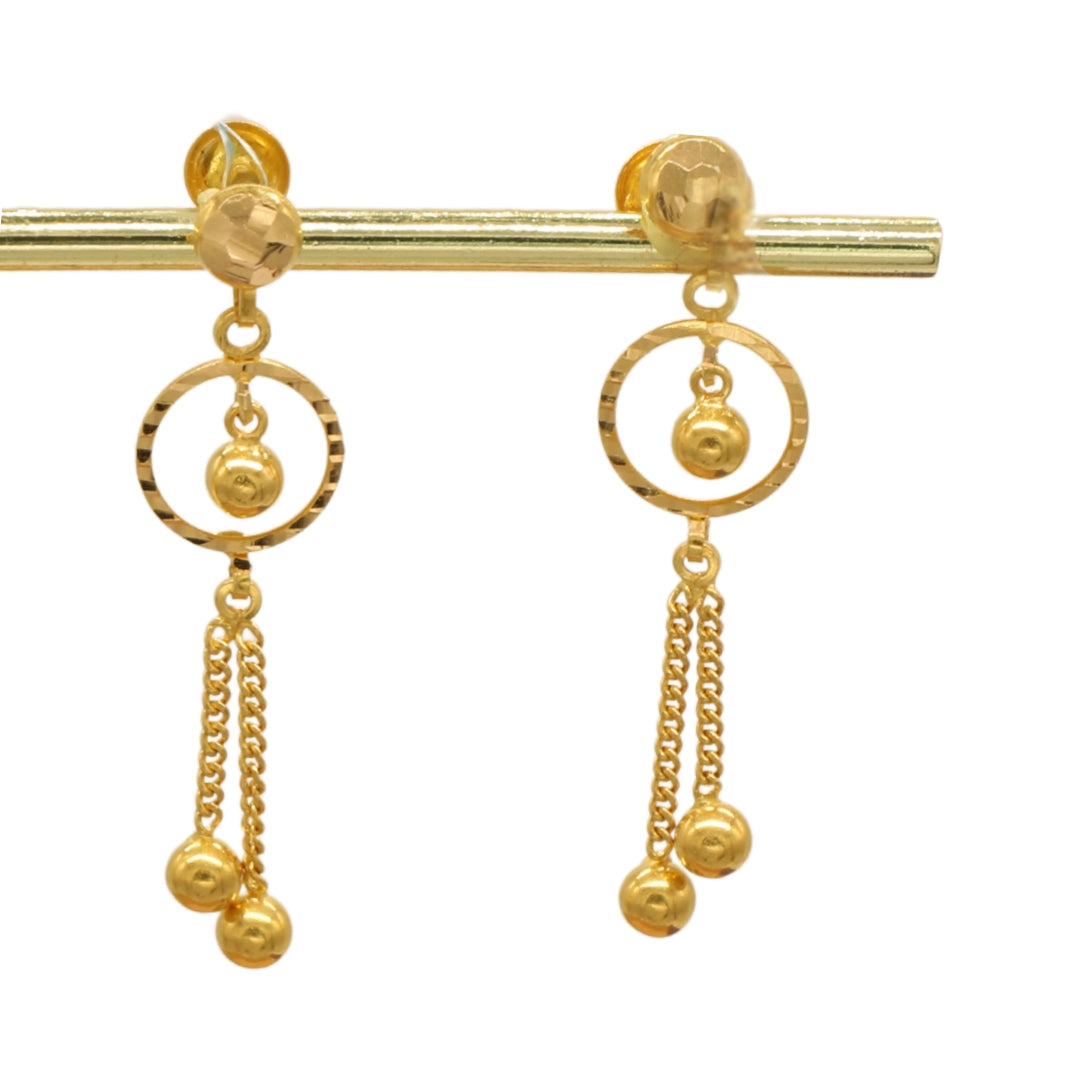 Gold 22KT Circular Ball Drop Earrings