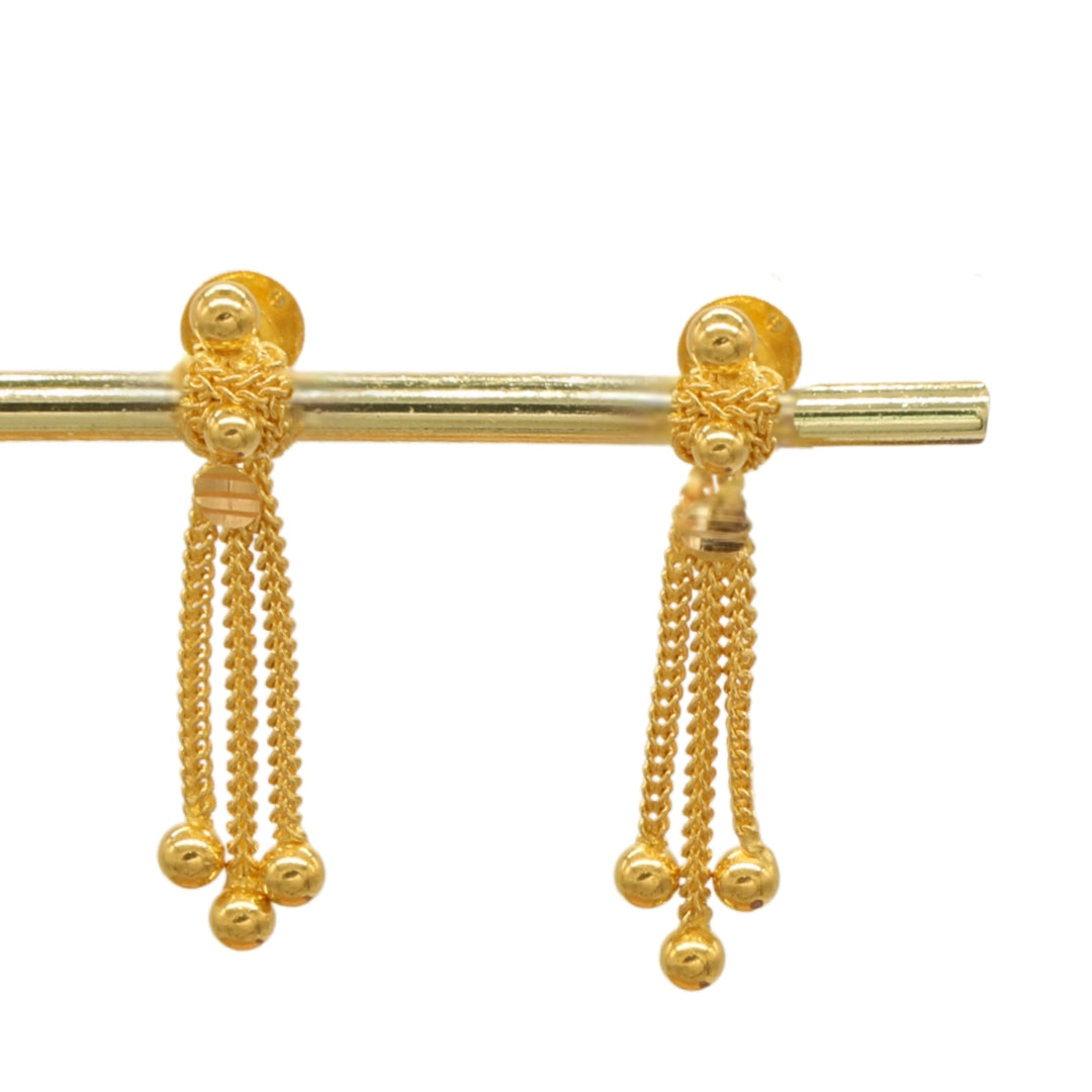 Gold 22KT Triple Chain Tassel Earrings